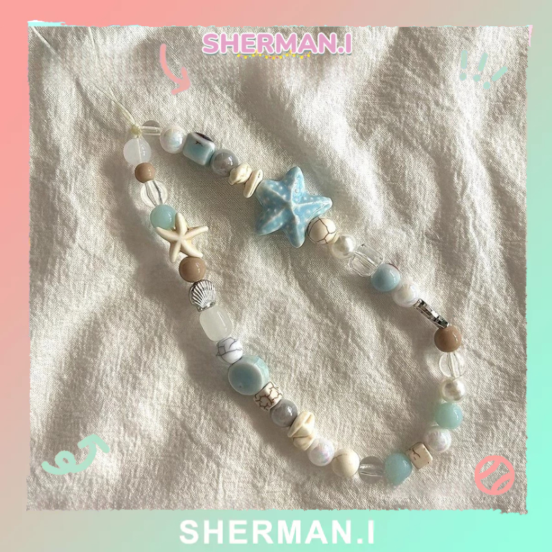 Dây đeo điện thoại hình ngôi sao xanh biển mùa hè nhỏ tươi mát tự làm dây đeo máy ảnh chống mất-SN-SN