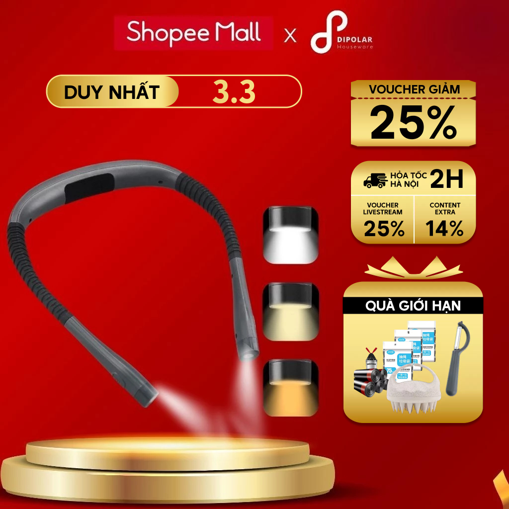 Đèn Led Đọc Sách Đeo Cổ Thông Minh Tích Điện DIPOLAR Bảo Vệ Mắt Ban Đêm Chống Cận Thị Với 3 Mức Độ Màu Ánh Sáng - DDDS01