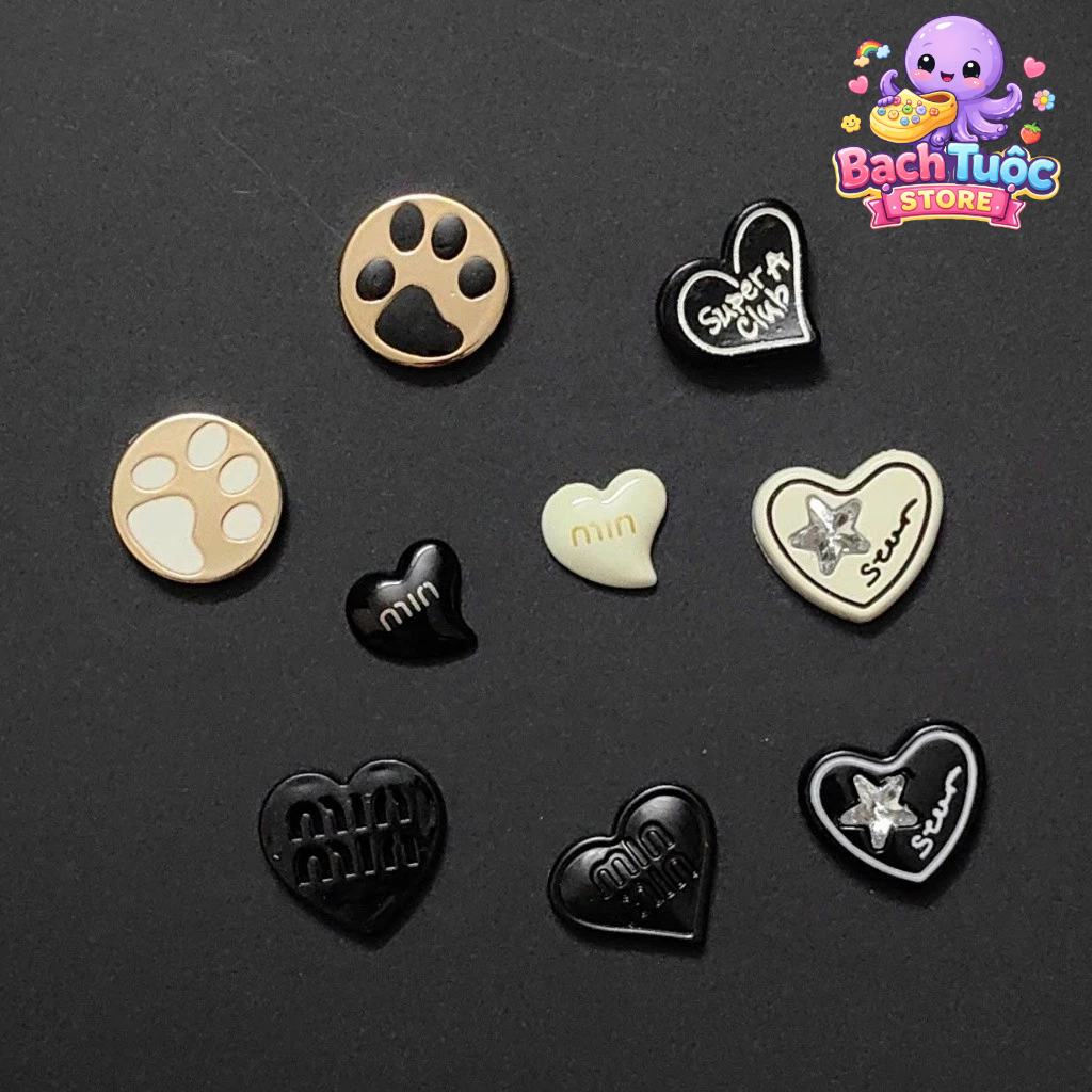 CHARM/STICKER: PAW & HEART- PHỤ KIỆN DIY- PHONG CÁCH BASIC