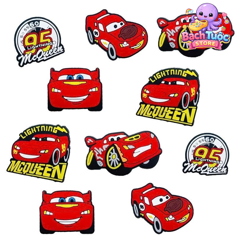 Charm ô tô đỏ -  Charm Gắn Dép Ô Tô Hoạt Hình MCQUEEN Cute, Phụ Kiện DIY Dép Xinh- Set charm gắn dép