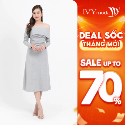 Đầm thun nữ trễ vai, đầm thun dáng dài hiện đại IVY moda MS 42M8230