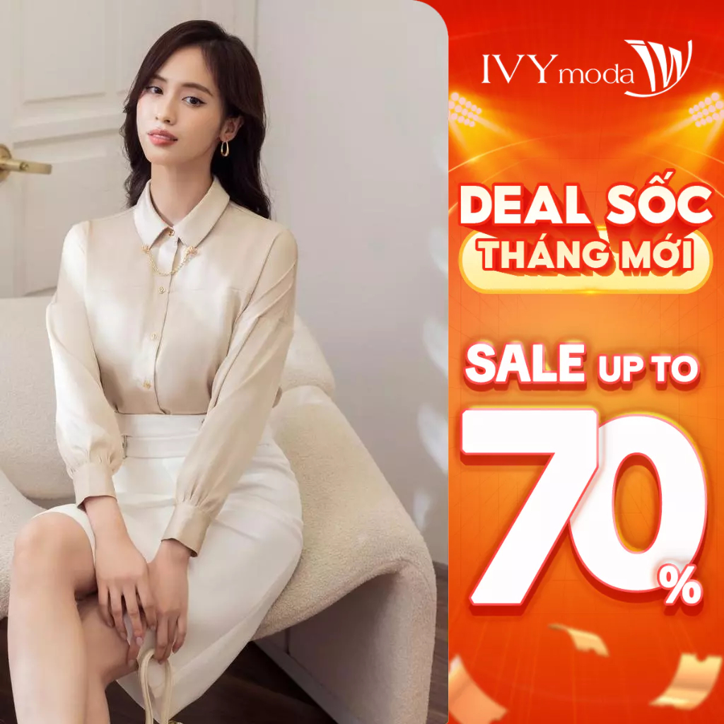 Áo sơ mi lụa phối phụ kiện nữ IVY moda MS 17M8159