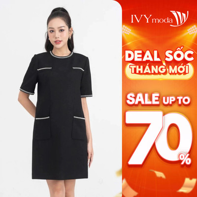 Đầm Tweed suông phối viền nữ IVY moda MS 48M8606