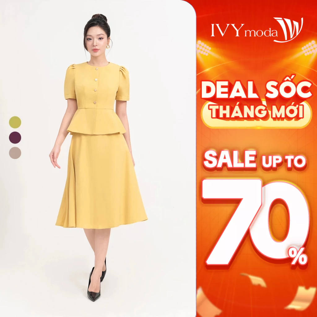 Áo peplum cách điệu cổ tròn, áo công sở tay ngắn xếp ly nữ IVY moda MS 61T0232 | BigBuy360 - bigbuy360.vn