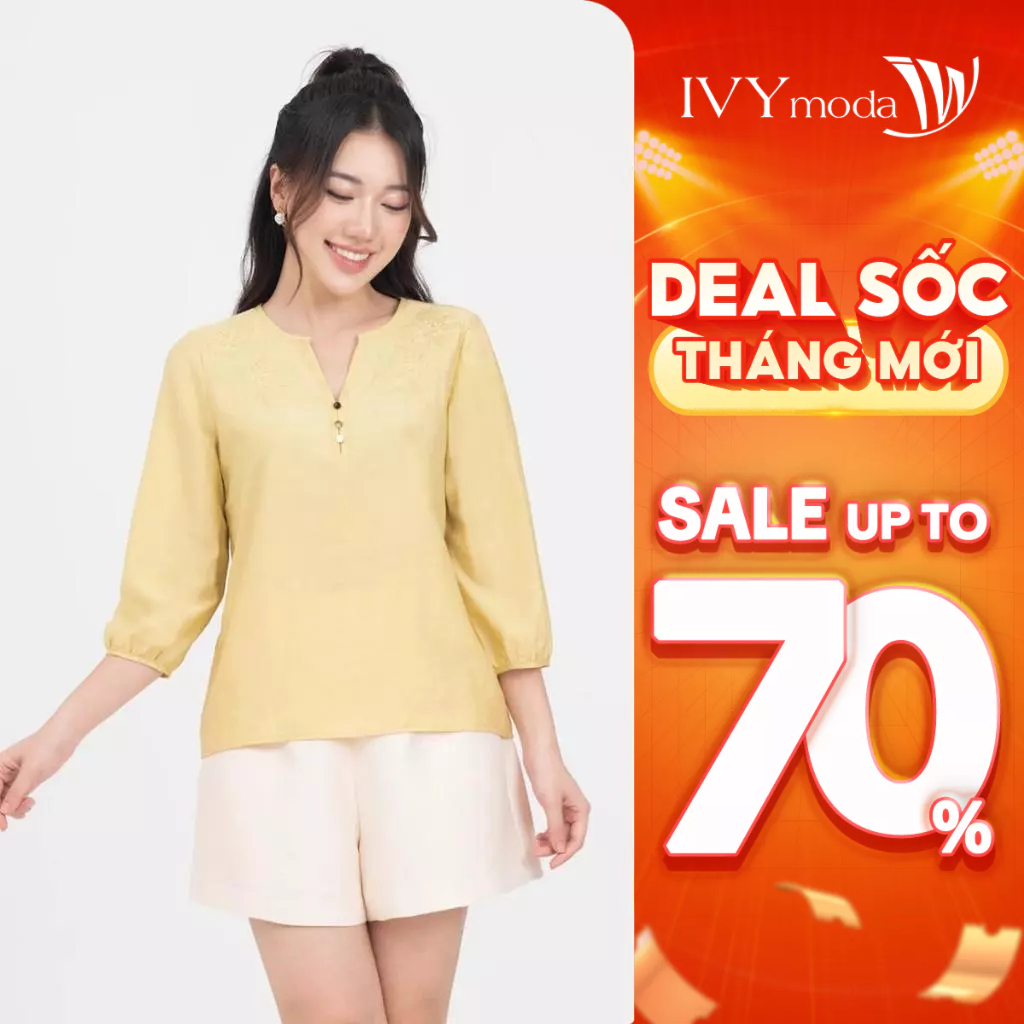 Áo kiểu cổ V phối khuy nữ IVY moda MS 17M8246