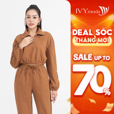 Áo thun croptop cổ lọ kéo khóa, áo thun nữ thể thao năng động IVY moda MS 58B9473
