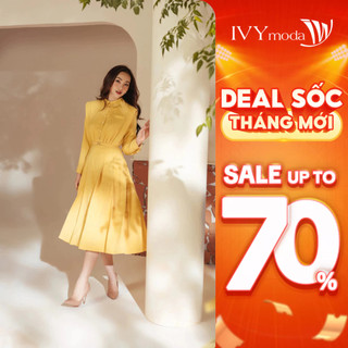 Đầm xòe vai kiểu nữ (Không kèm đai), đầm xòe công sở dạo phố IVY moda MS 48M8518