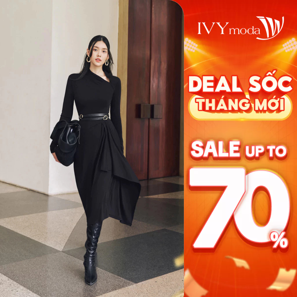 Đầm ôm tạo kiểu cổ chéo (Không kèm đai), đầm ôm dáng dài IVY moda MS 42H9527