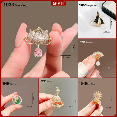 GOTI - Phụ Kiện Ghim Cài Áo Hình Hoa Sen Đính Đá Sang Trọng Dành Cho Nữ 1033 1034 1035