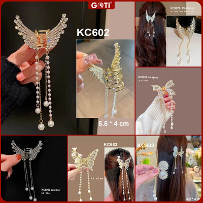 GOTI Phụ Kiện Tóc Nữ Kẹp Tóc Càng Cua ít Tóc Tua Rua Dự Tiệc Sang Trọng KC602