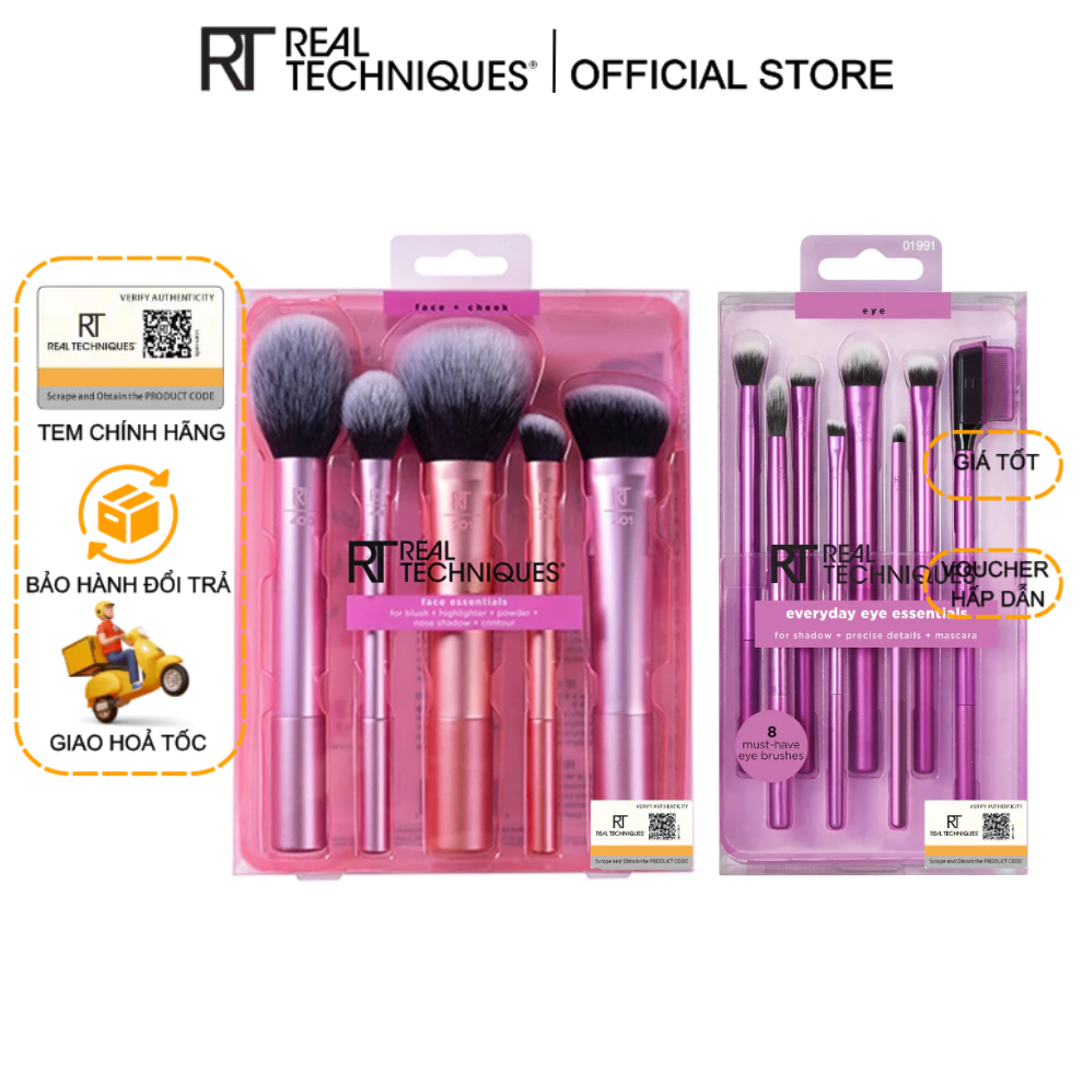 Bộ cọ 13 cây đầy đủ RT Real Techniques Face Essentials 04183 & Everyday Eye Essentials 01991
