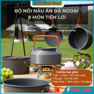 Bộ nồi nấu ăn dã ngoại 9 món dã ngoại, chất liệu hợp kim nhôm cao cấp, nhỏ gọn nhẹ tiện dụng-DCP23