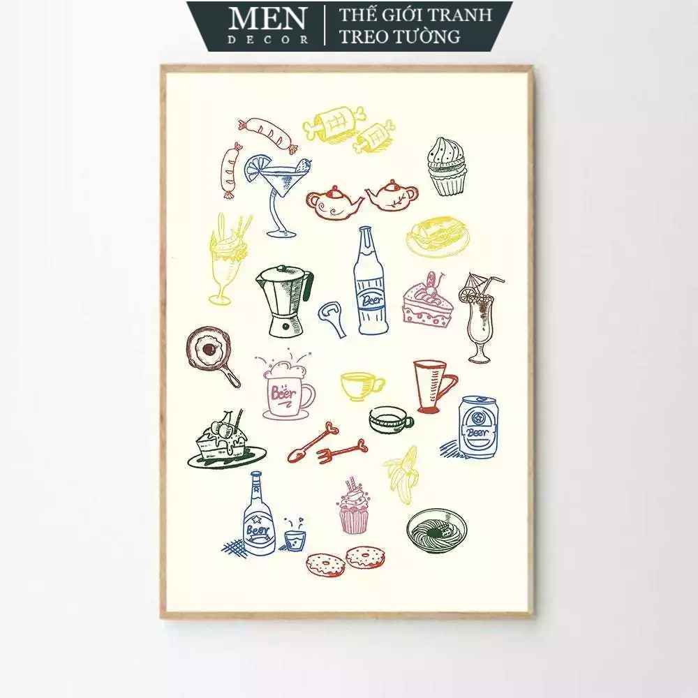 Tranh treo tường,Food and Drinks Dinner Table Kitchen Art Poster, Trendy, nhận in theo yêu cầu, tặng