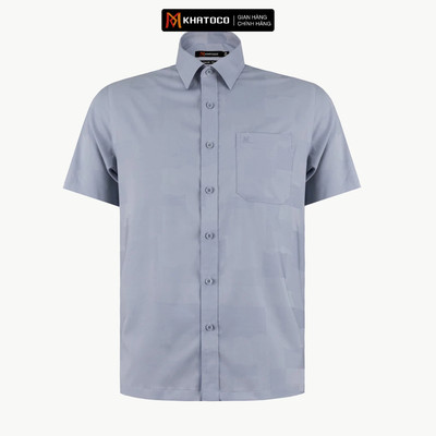 Áo sơ mi nam tay ngắn họa tiết KHATOCO form Tailor Fit lai ngang mã A1MN468T2-CNMK650-2611-N