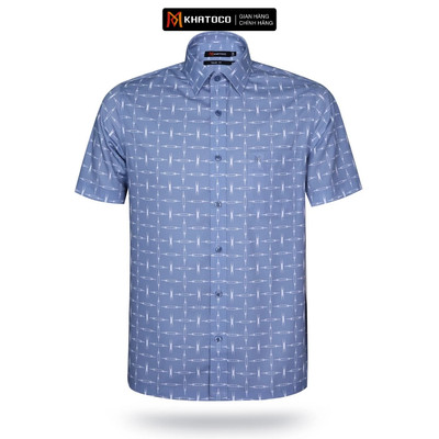 Áo sơ mi nam KHATOCO ngắn tay form Tailor Fit lai ngang họa tiết mã A1MN468T2-CNIN381-2507-N