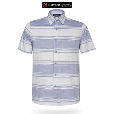 Áo sơ mi nam tay ngắn KHATOCO form Tailor Fit lai ngang kẻ sọc mã A1MN468T2-CNSC373-2506-N