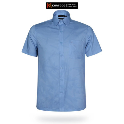 Áo sơ mi nam tay ngắn họa tiết KHATOCO form Tailor Fit lai ngang mã A1MN468T2-CNIN578-2608-N