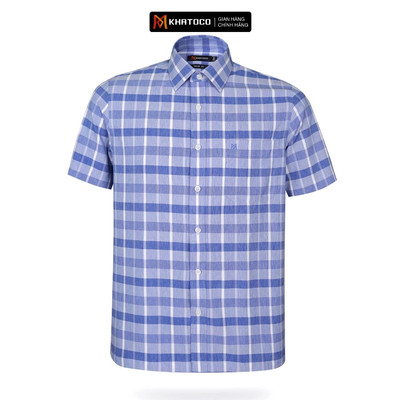 Áo sơ mi nam KHATOCO ngắn tay form Tailor Fit lai ngang kẻ caro mã A1MN538T2-CNCR332-2504-N