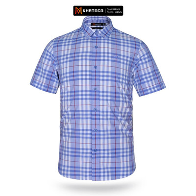 Áo sơ mi nam KHATOCO tay ngắn form Slim Fit kẻ caro mã A1MN438S1-CNCR242-2412-N