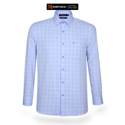 Áo sơ mi nam tay dài KHATOCO form Tailor Fit caro xanh mã A1MD498T1-CNCR317-2504-D