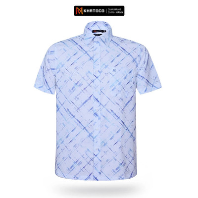 Áo sơ mi nam KHATOCO ngắn tay form Tailor Fit lai ngang họa tiết mã A1MN468T2-CNIN379-2507-N