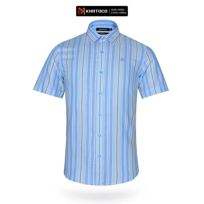 Áo sơ mi nam KHATOCO tay ngắn form Slim Fit kẻ sọc mã A1MN438S1-CNSC170-2410-N