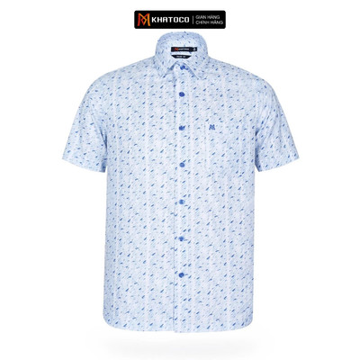 Áo sơ mi nam tay ngắn họa tiết KHATOCO form Tailor Fit lai ngang mã A1MN538T2-CNIN344-2504-N