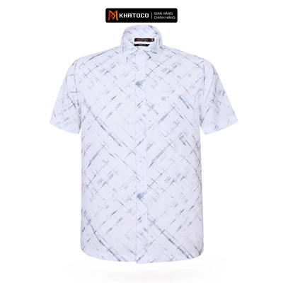 Áo sơ mi nam tay ngắn KHATOCO form Tailor Fit lai ngang họa tiết mã A1MN468T2-CNIN378-2507-N
