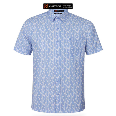 Áo sơ mi nam tay ngắn KHATOCO form Tailor Fit lai ngang họa tiết màu xanh mã A1MN538T2-CNIN324-2504-N
