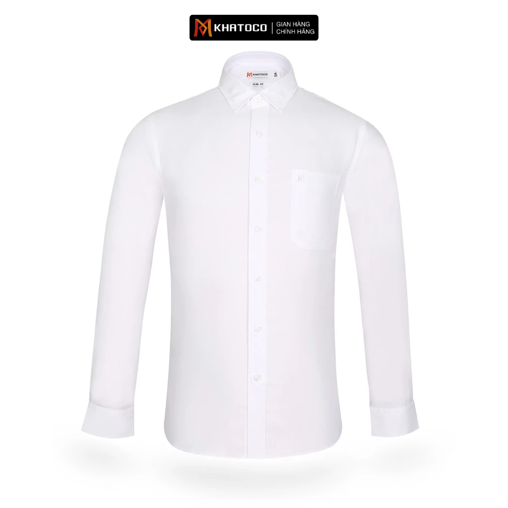 Áo sơ mi nam KHATOCO tay dài form Slim Fit trắng mã A1MD468S1-CNTR008-2502-D