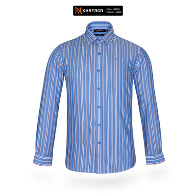 Áo sơ mi nam KHATOCO tay dài form Slim Fit sọc xanh đỏ mã A1MD468S1-CNSC171-2410-D
