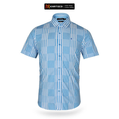 Áo sơ mi nam KHATOCO tay ngắn form Slim Fit caro xanh mã A1MN438S1-CNCR112-2409-N