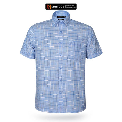 Áo sơ mi nam tay ngắn KHATOCO form Tailor Fit lai ngang họa tiết mã A1MN538T2-CNIN341-2504-N