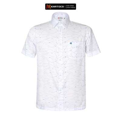 Áo sơ mi nam tay ngắn KHATOCO form Tailor Fit lai ngang họa tiết mã A1MN468T2-CNIN367-2505-N