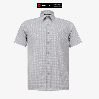 Áo sơ mi nam tay ngắn KHATOCO form Tailor Fit lai ngang mã A1MN468T2-CNIN669-2612-N