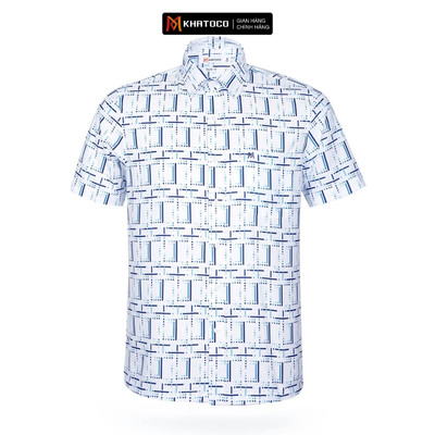 Áo sơ mi nam tay ngắn họa tiết KHATOCO form Tailor Fit lai ngang mã A1MN538T2-CNIN320-2504-N