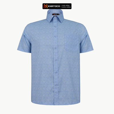 Áo sơ mi nam KHATOCO ngắn tay form Tailor Fit lai ngang họa tiết mã A1MN468T2-CNIN619-2609-N