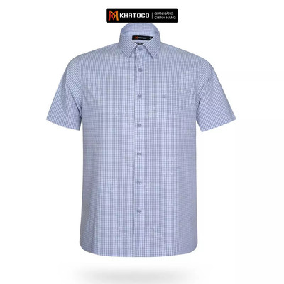 Áo sơ mi nam KHATOCO ngắn tay form Tailor Fit lai ngang caro mã A1MN498T2-CNCR553-2607-N
