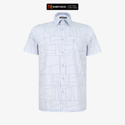 Áo sơ mi nam KHATOCO ngắn tay form Tailor Fit lai ngang mã A1MN518T2-CNIN728-2703-N