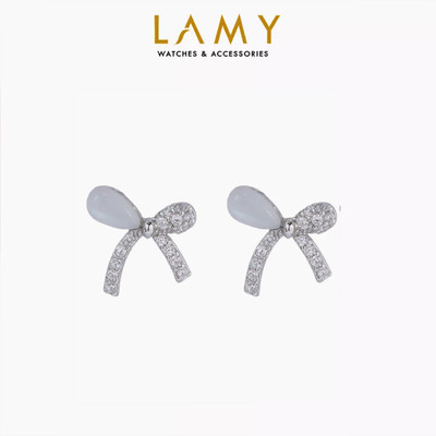 [BST Tiny Happiness] Khuyên tai bạc nữ LAMY Cream Bow Earrings Silver 3347