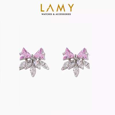 [BST Tiny Happiness] Khuyên tai bạc nữ nơ hồng LAMY Blush Bow Earrings Silver 3333