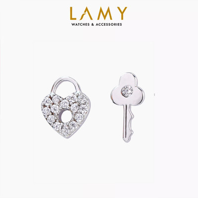 [BST Tiny Happiness] Khuyên tai bạc nữ LAMY Heart Lock & Key Earrings Silver 3352