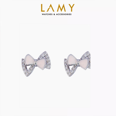 [BST Tiny Happiness] Khuyên tai bạc nữ nơ hồng LAMY Pink Bow Earrings Silver 3328
