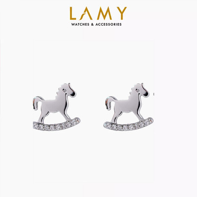 [BST Tiny Happiness] Khuyên tai bạc nữ LAMY Wooden Horse Earrings Silver 3341
