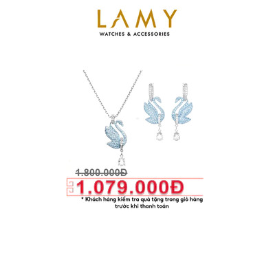Bộ quà tặng trang sức LAMY Dây chuyền khuyên tai LAMY Iconic Swan Blue Crystal Silver 6190 & 3144