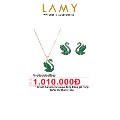 Bộ quà tặng trang sức LAMY Dây chuyền khuyên tai LAMY Iconic Swan Green Crystal 6190 & 3133