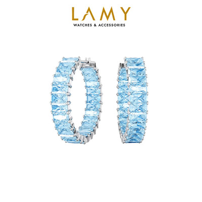 Khuyên tai nữ LAMY Matrix Hoop Blue Baguette Cut Earrings Silver 3124