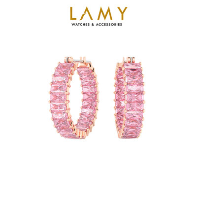 Khuyên tai nữ LAMY Matrix Hoop Pink Baguette Cut Earrings Rose Gold 3123