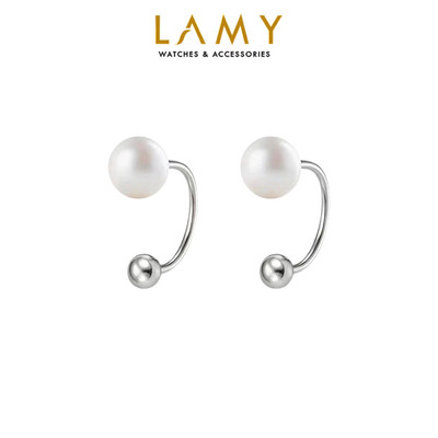Khuyên tai bạc nữ LAMY Faux Pearl Screw Lock C-shaped Earrings 3111 - Khuyên tai bạc ta