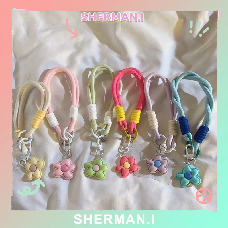 Dây đeo điện thoại bện dopamine mặt dây chuyền hoa nhiều màu-SN